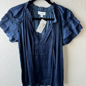EVEREVE Sapphire Blue Ruffle Blouse with Flutter Sleeves